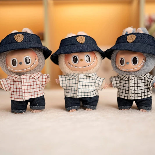 3-Piece Plaid Fashion Set for Labubu Dolls